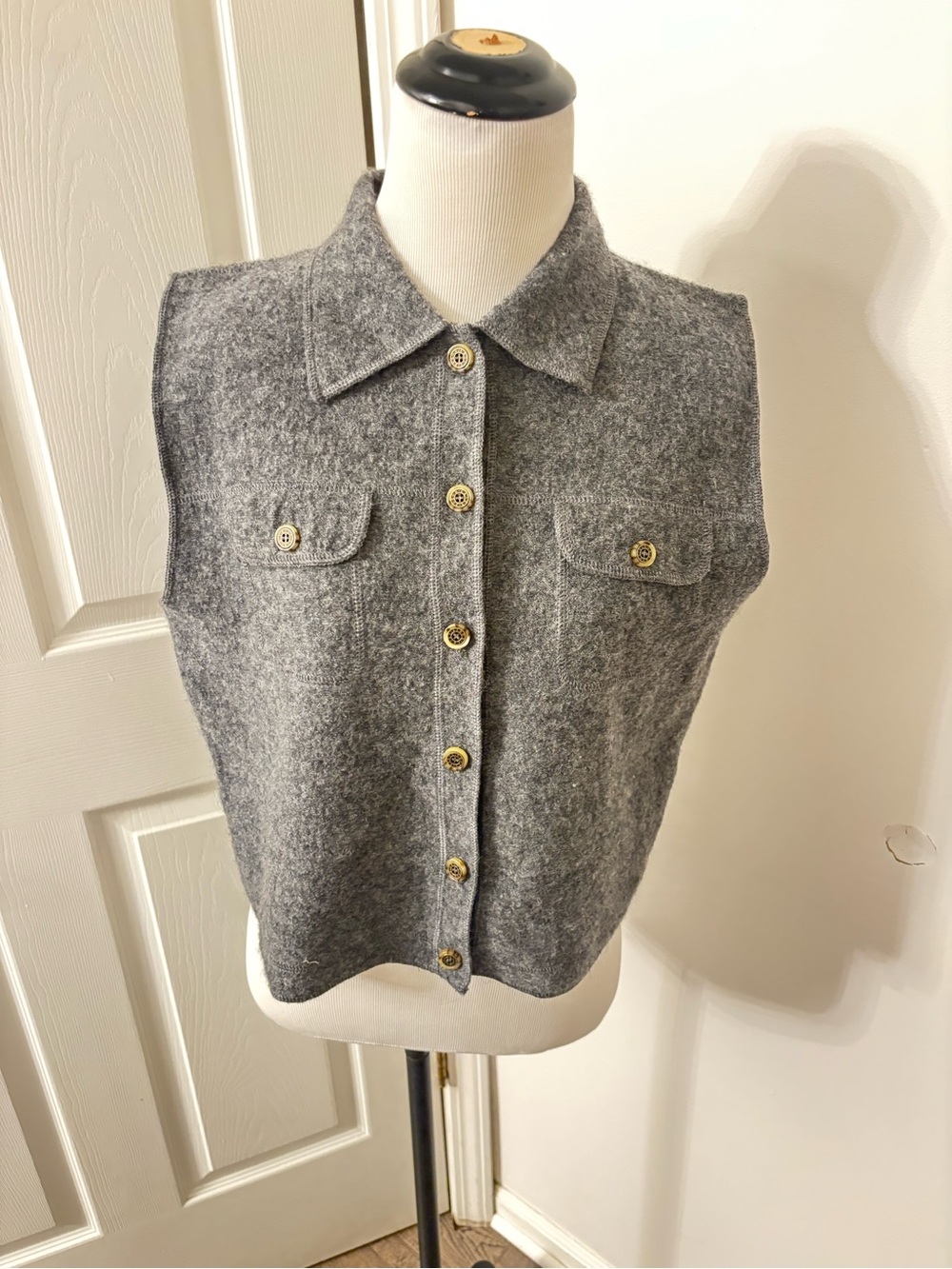 Crazy Horse  Gray Button-Front Wool Vest